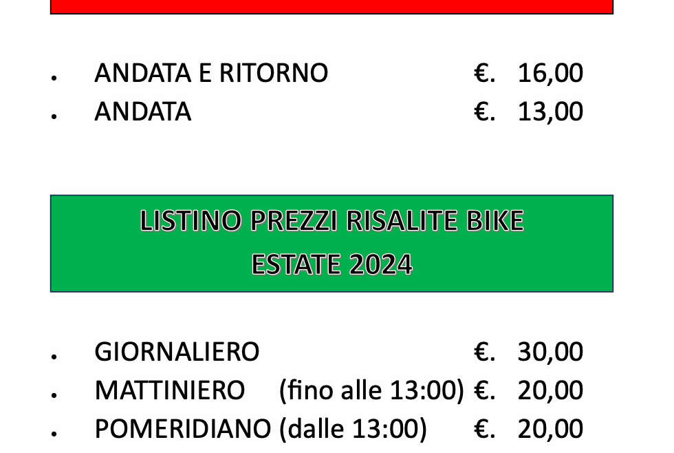 Prezzi e orari – Estate 2024 – Abetone Ovovia – Saf