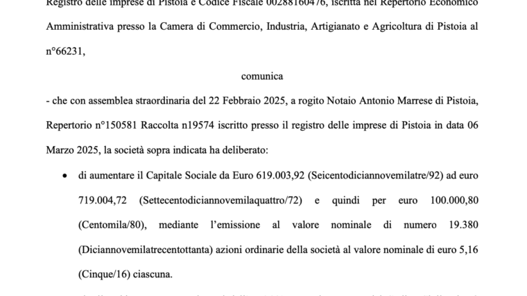 PUBBLICAZIONE OFFERTA DIRITTO DI OPZIONE AI SENSI DELL’ART.2441 SECONDO COMMA DEL CODICE CIVILE